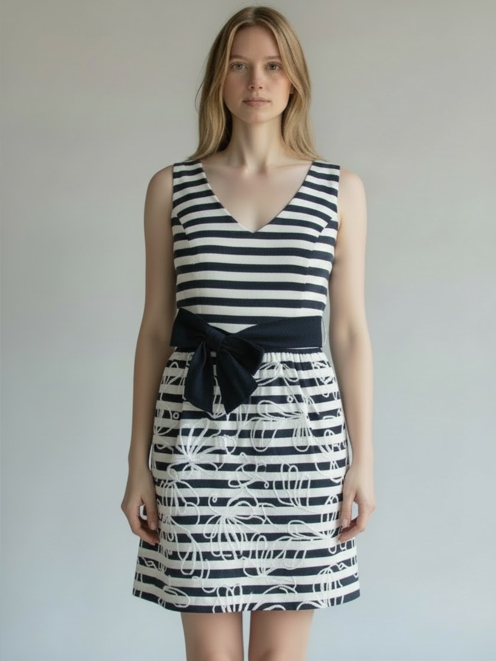 Lilly Pulitzer Roswell Dress 00 White Navy Stripes Sleeveless Preppy Coastal